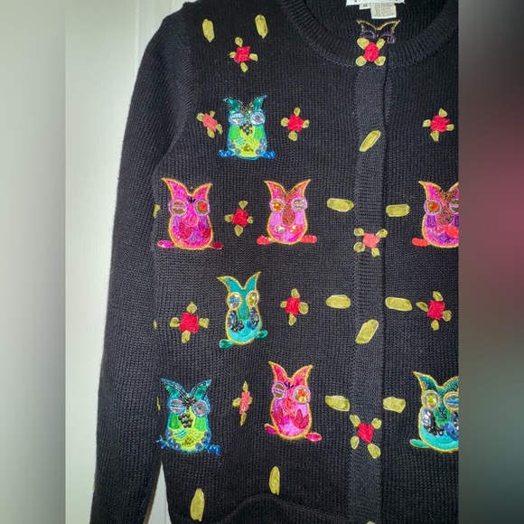 Jack B. Quick 90s Y2K Sequined Beaded Owl Cardigan Sweater Top Sz L. EUC - Picture 3 of 14